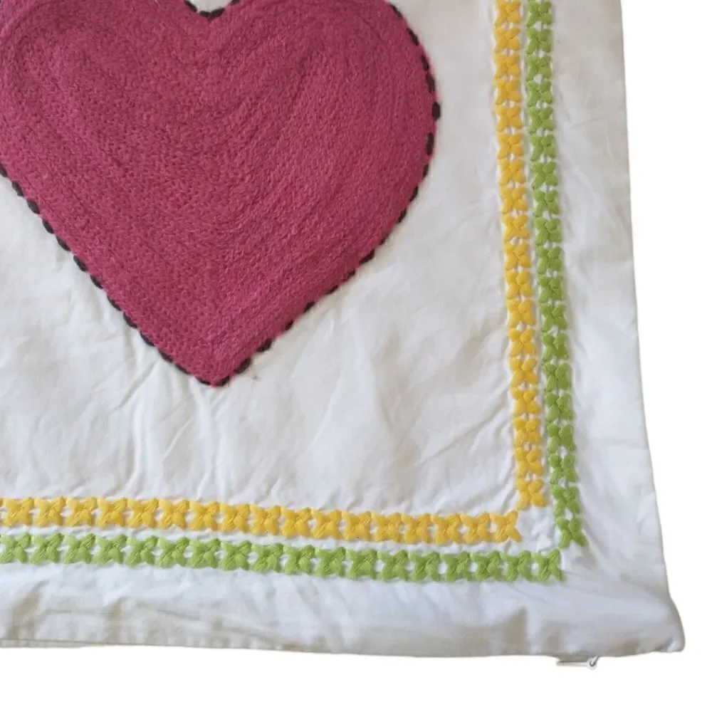 Pottery Barn Teen Tree Hug Planet Love Pillow Cover Organic Cotton Embroidered‎